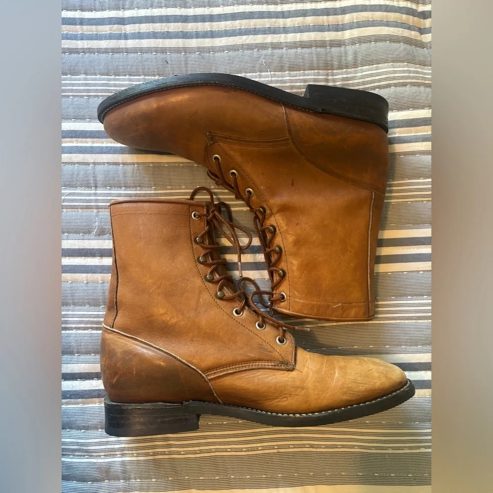 🔥NWOT Bilt Rite Brown Amber Brushed Men’s Leather Lace Up Combat Boots Size: 9.5